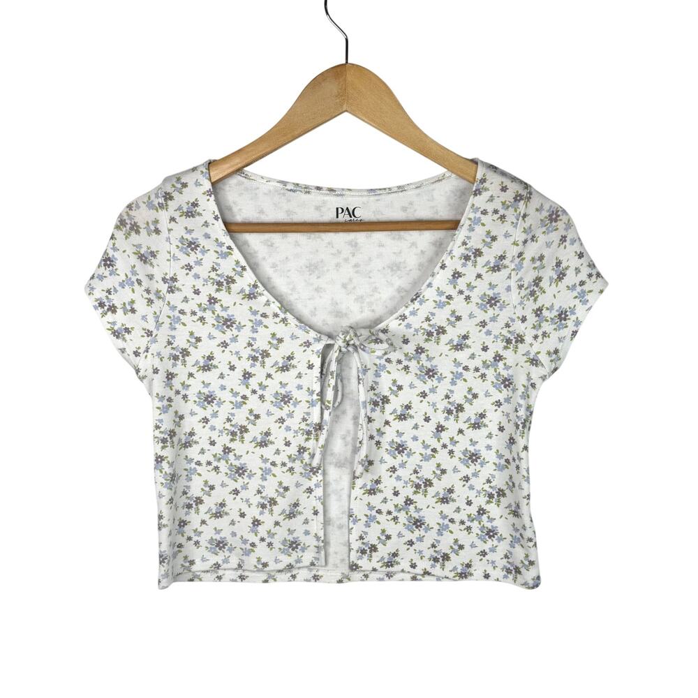 PacSun Pac Cares White Floral Tie Front Shirt XS